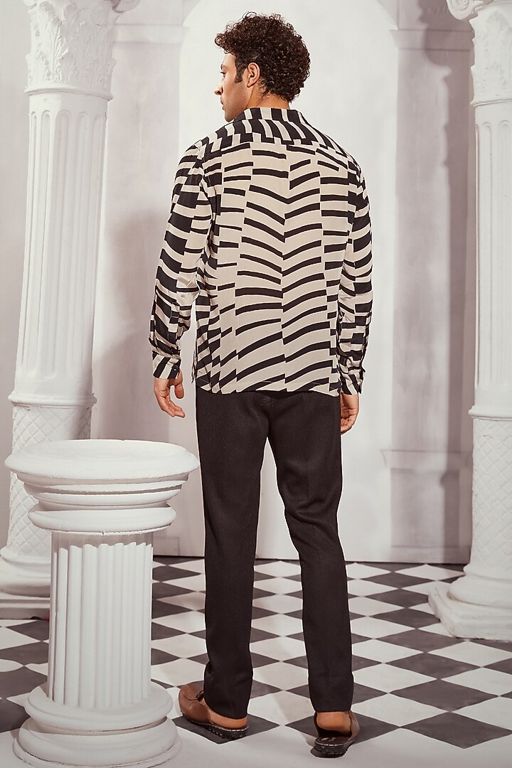 Black & White Silk Crepe Printed Wedding Shirt by Nikita Mhaisalkar Men at Pernia's Pop Up Shop