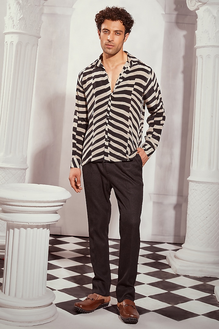Black & White Silk Crepe Printed Wedding Shirt by Nikita Mhaisalkar Men at Pernia's Pop Up Shop