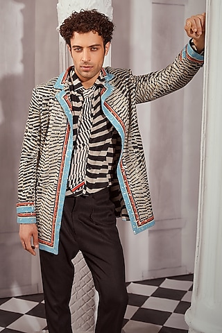 Black & White Double Georgette Printed Tie by Nikita Mhaisalkar Men