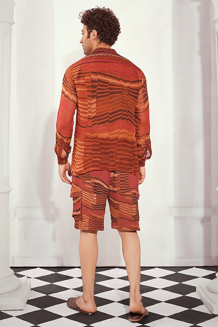 Tangerine Double Georgette Printed Shorts by Nikita Mhaisalkar Men at Pernia's Pop Up Shop