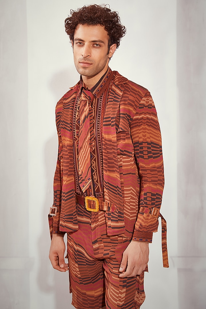 Tangerine Georgette Printed Tie by Nikita Mhaisalkar Men at Pernia's Pop Up Shop