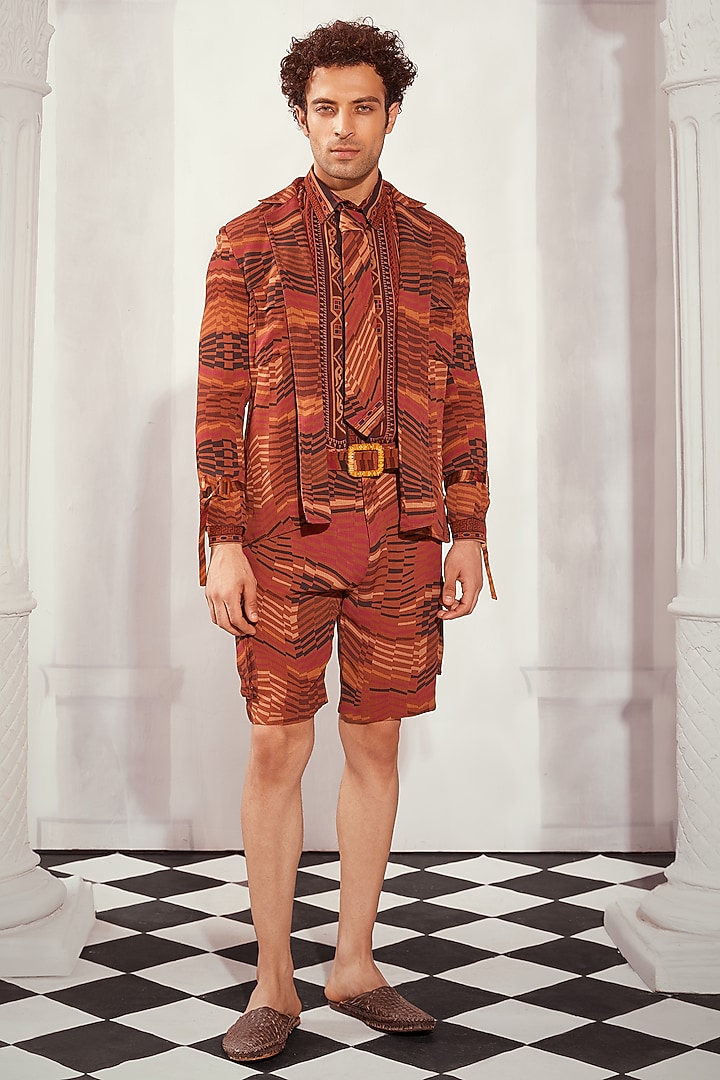 Tangerine Georgette Printed Tie by Nikita Mhaisalkar Men at Pernia's Pop Up Shop