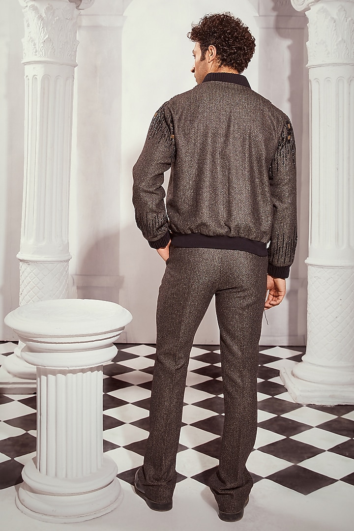 Grey Tweed Baroque Embroidered Bomber Jacket by Nikita Mhaisalkar Men at Pernia's Pop Up Shop