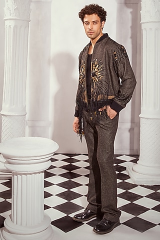 Grey Tweed Trousers by Nikita Mhaisalkar Men