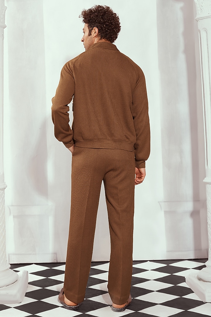 Brown Cotton Knit Jacket by Nikita Mhaisalkar Men at Pernia's Pop Up Shop
