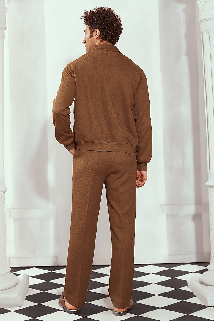 Brown Cotton Knit Trousers by Nikita Mhaisalkar Men at Pernia's Pop Up Shop