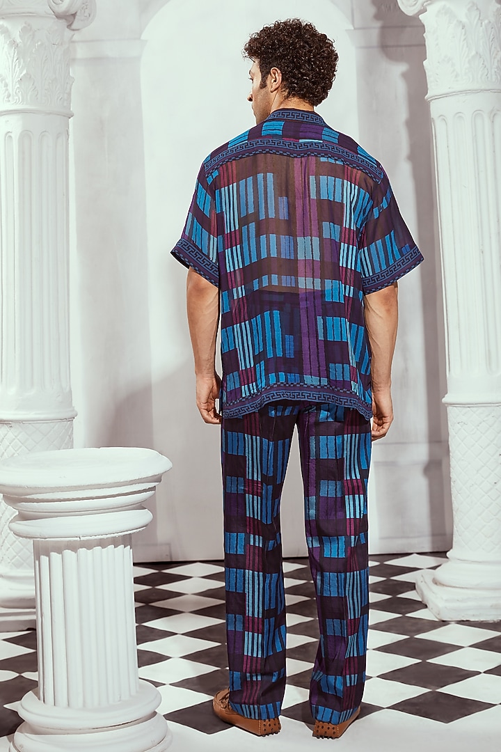 Blue Double Georgette Printed Co-Ord Set by Nikita Mhaisalkar Men at Pernia's Pop Up Shop