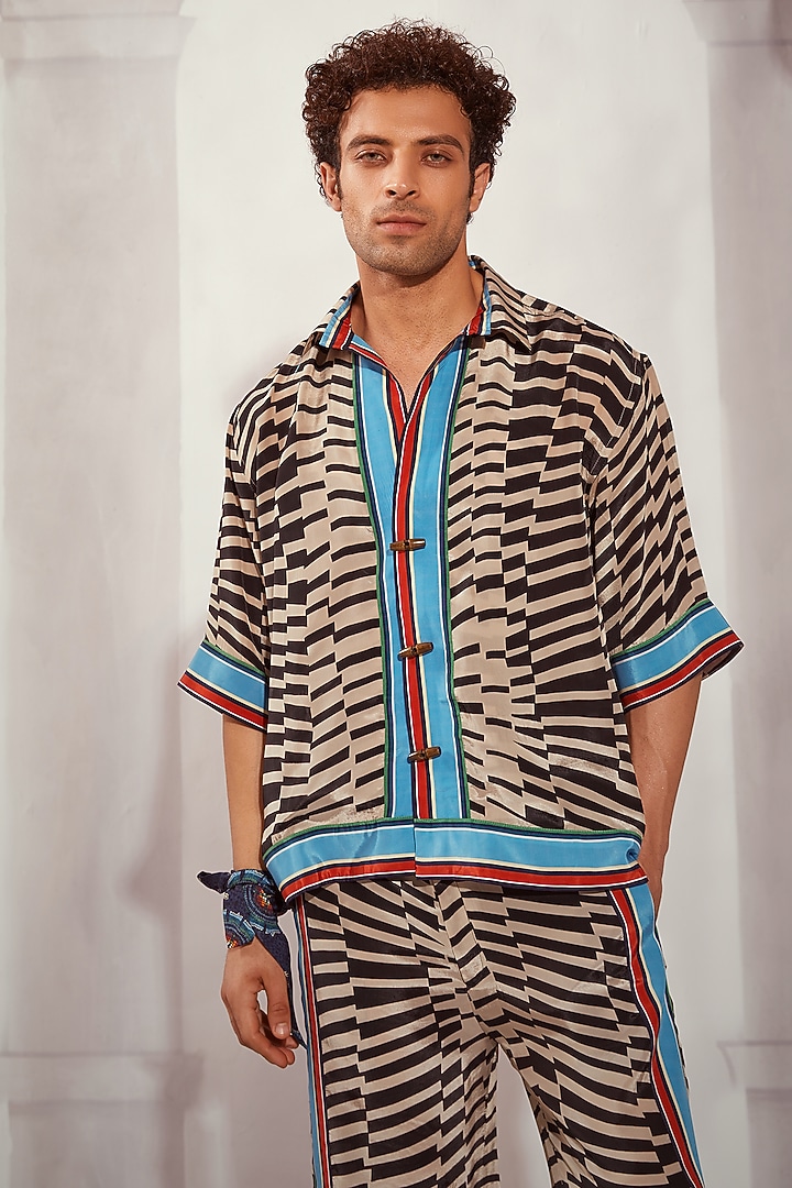 Black & White Silk Crepe Printed Co-Ord Set by Nikita Mhaisalkar Men at Pernia's Pop Up Shop