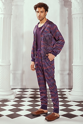 Multi-Colored Silk Satin Printed Jacket Set by Nikita Mhaisalkar Men