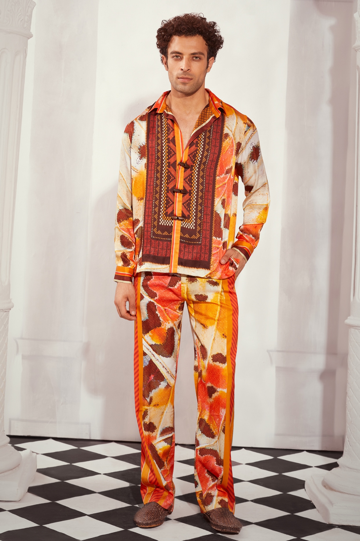 Multi-Colored Silk Satin Printed Co-Ord Set by Nikita Mhaisalkar