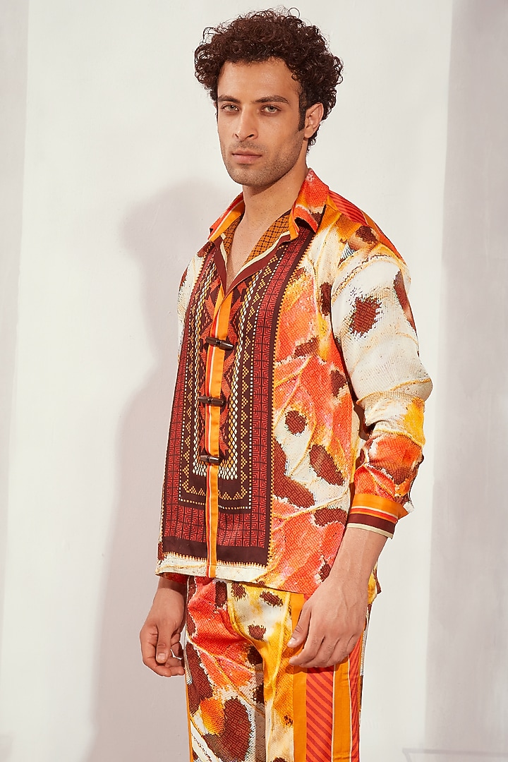 Multi-Colored Silk Satin Printed Co-Ord Set by Nikita Mhaisalkar Men at Pernia's Pop Up Shop