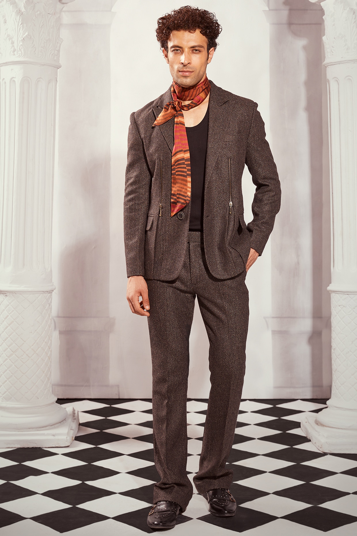 Grey Tweed Blazer Set by Nikita Mhaisalkar Men at Pernia's Pop Up