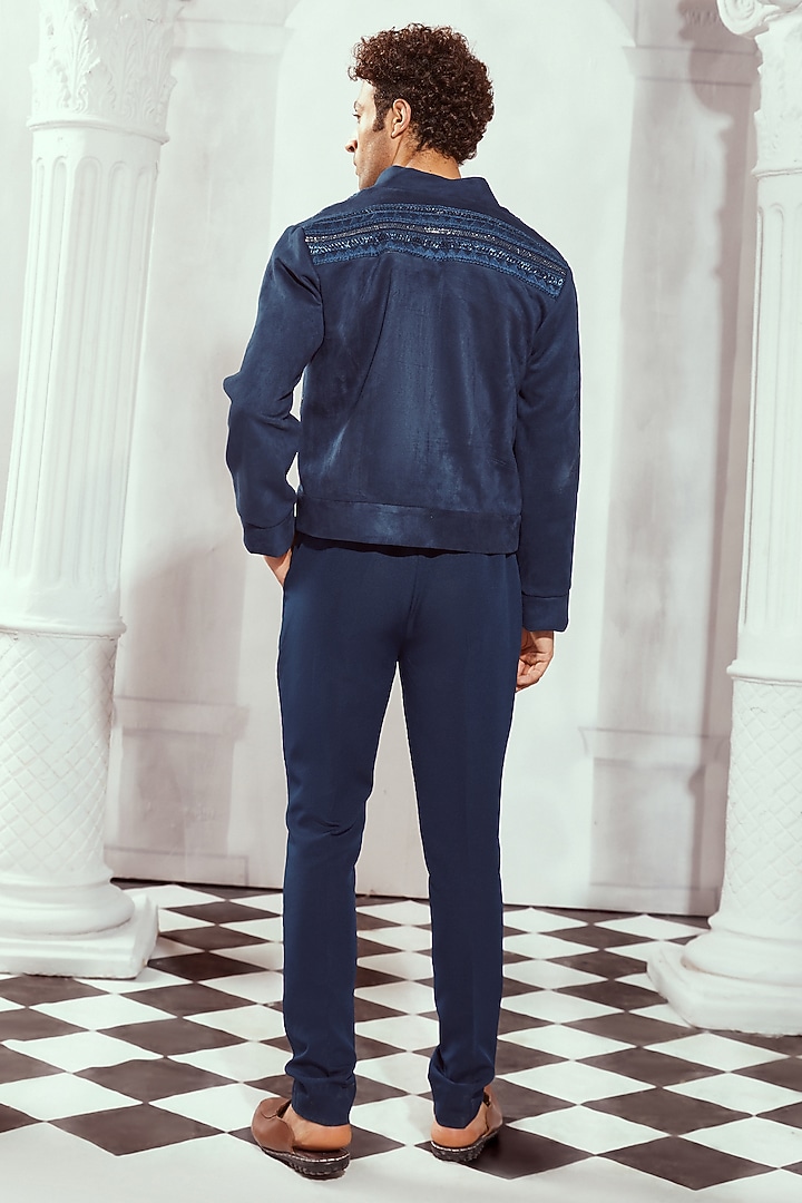 Navy Blue Suiting Pleated Trousers by Nikita Mhaisalkar Men at Pernia's Pop Up Shop