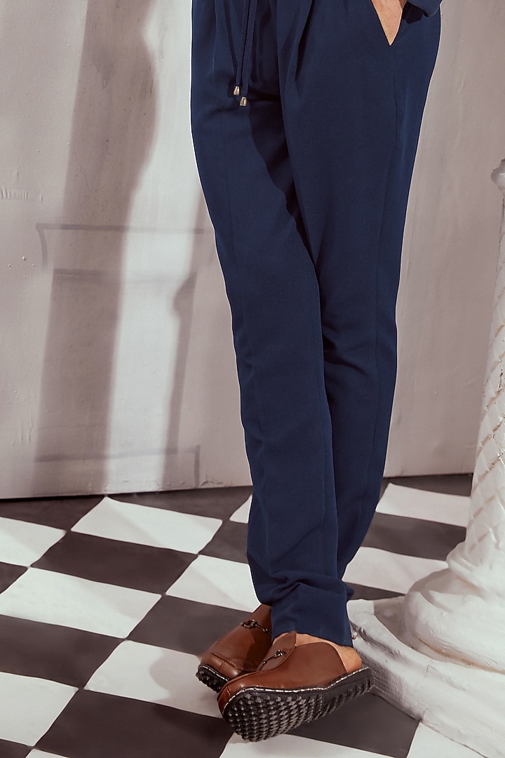 Navy Blue Suiting Pleated Trousers by Nikita Mhaisalkar Men at Pernia's Pop Up Shop