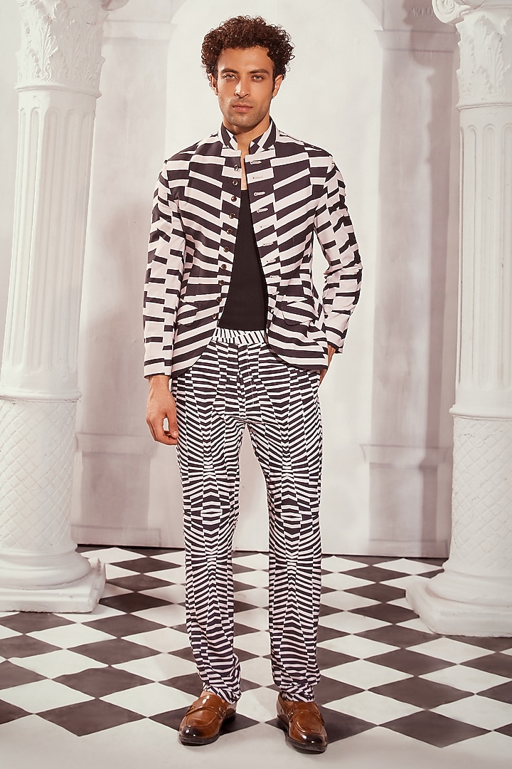 Black & White Double Georgette Printed Coat by Nikita Mhaisalkar Men at Pernia's Pop Up Shop