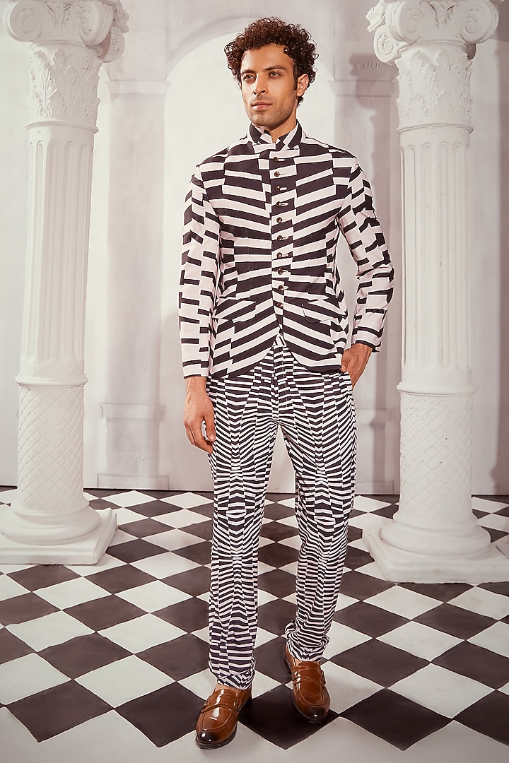 Black & White Double Georgette Printed Coat by Nikita Mhaisalkar Men at Pernia's Pop Up Shop
