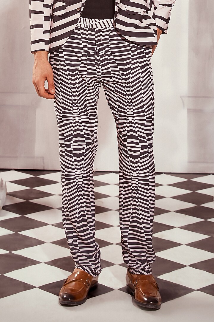 Black & White Double Georgette Printed Trousers by Nikita Mhaisalkar Men at Pernia's Pop Up Shop