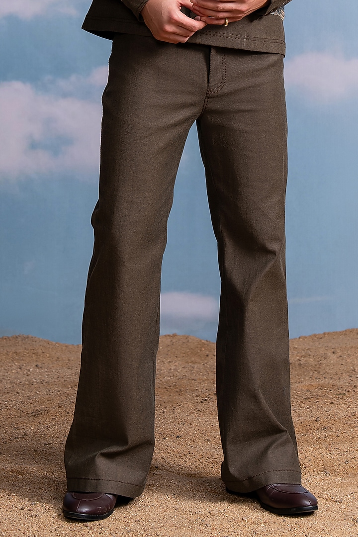 Brown Hemp Denim Pants by Nikita Mhaisalkar Men at Pernia's Pop Up Shop