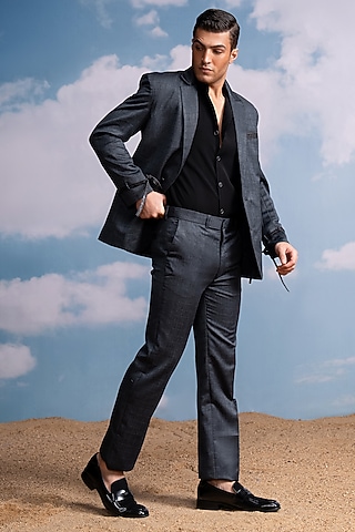 Charcoal Suiting Blazer Set by Nikita Mhaisalkar Men