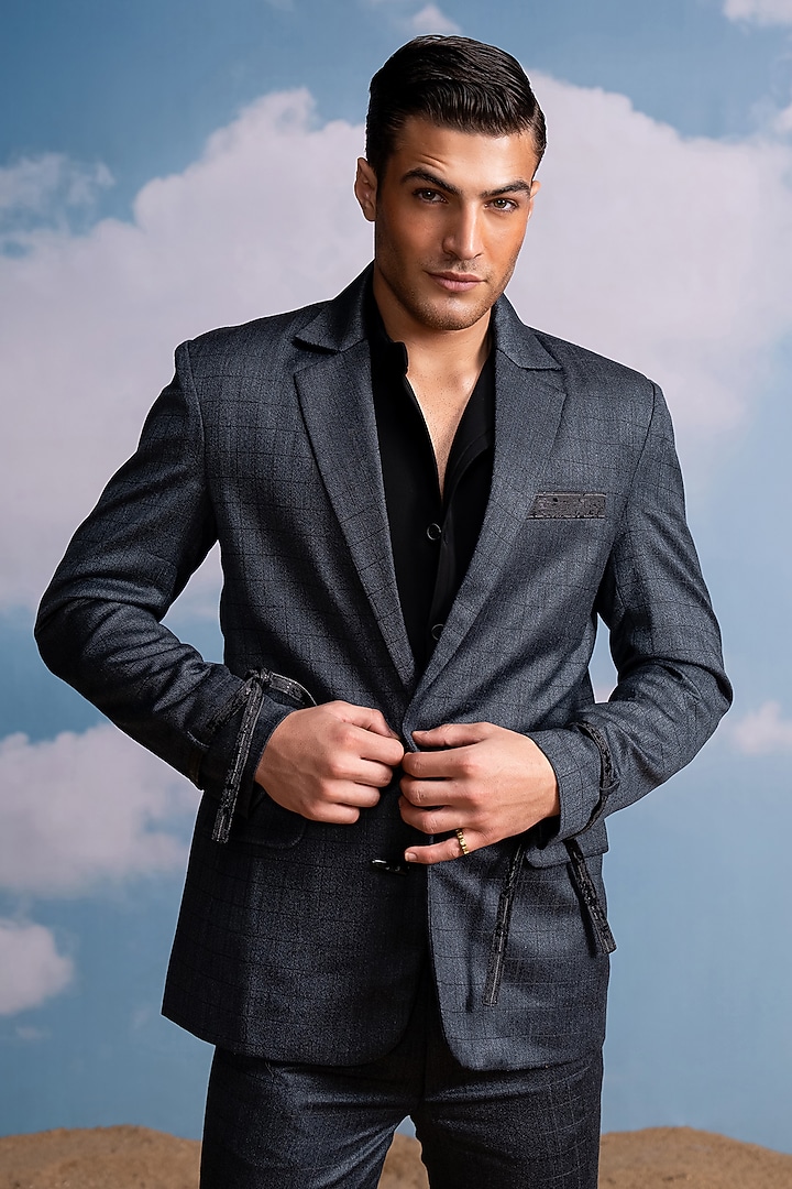 Charcoal Suiting Blazer Set by Nikita Mhaisalkar Men at Pernia's Pop Up Shop
