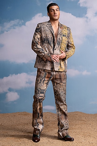 Multi-Colored Hemp Denim Python Printed Pant Set by Nikita Mhaisalkar Men