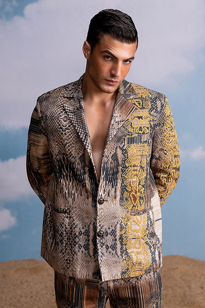 Multi-Colored Hemp Denim Python Printed Pant Set by Nikita Mhaisalkar Men at Pernia's Pop Up Shop