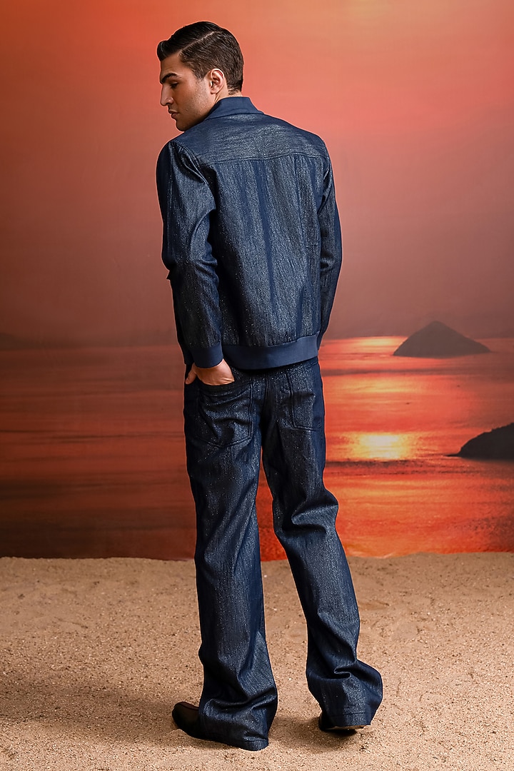 Indigo Hemp Denim Bomber Jacket Set by Nikita Mhaisalkar Men at Pernia's Pop Up Shop