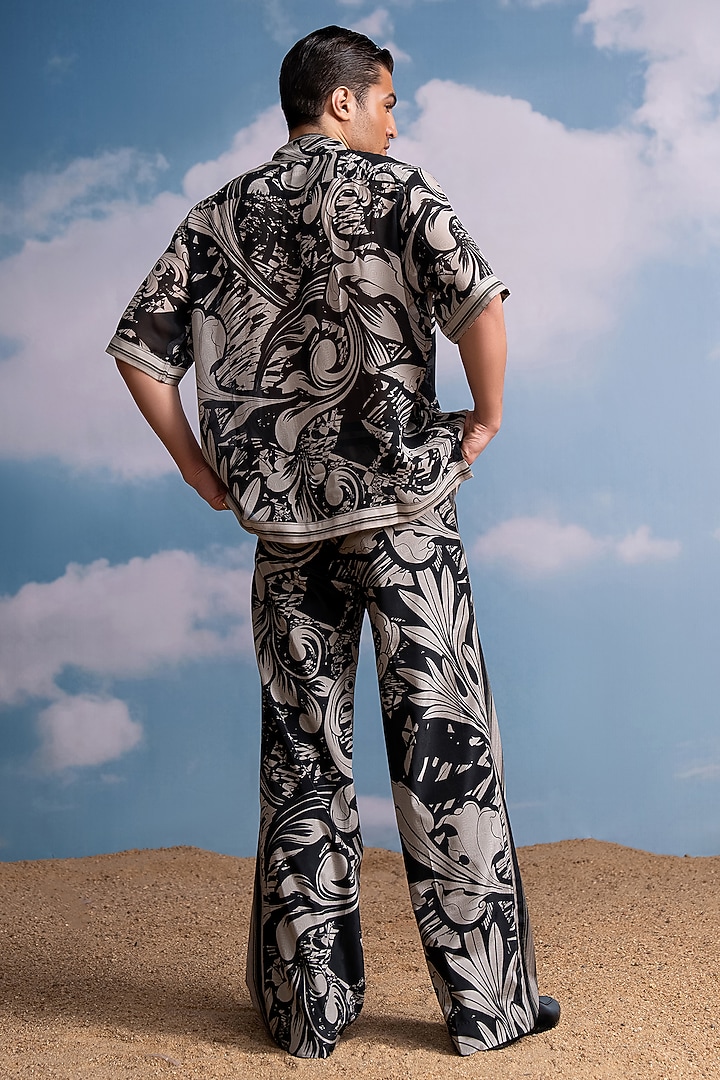 White & Black Silk Crepe Printed Co-Ord Set by Nikita Mhaisalkar Men at Pernia's Pop Up Shop