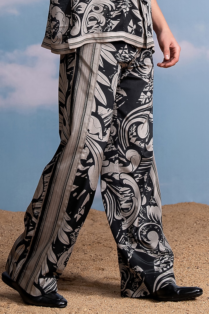 White & Black Silk Crepe Printed Co-Ord Set by Nikita Mhaisalkar Men at Pernia's Pop Up Shop