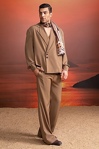 Beige Luxe Suiting Co-Ord Set by Nikita Mhaisalkar Men