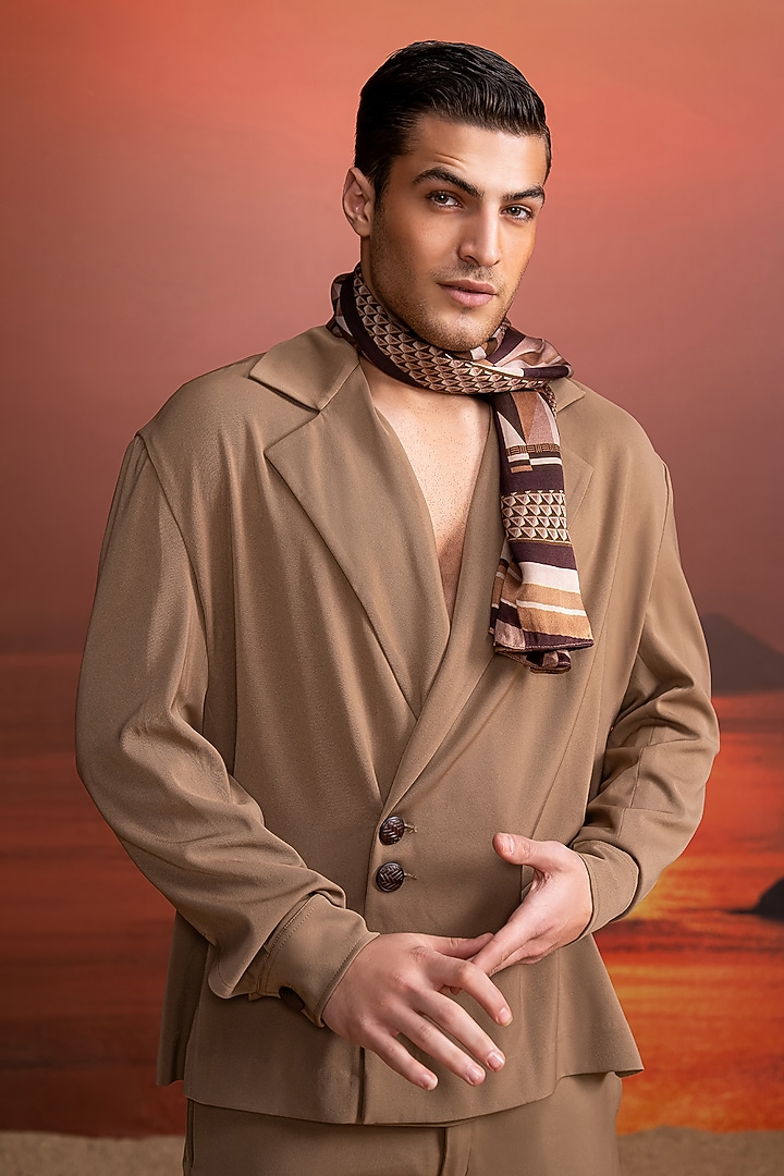Beige Luxe Suiting Co-Ord Set by Nikita Mhaisalkar Men at Pernia's Pop Up Shop