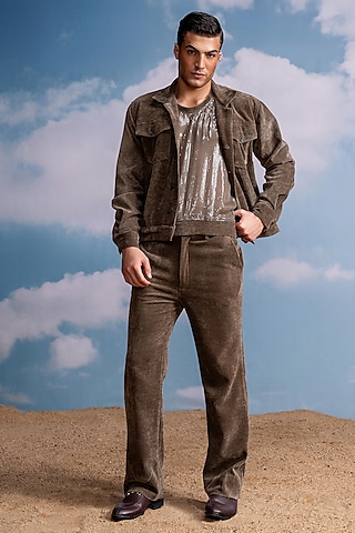 Brown Corduroy Pants by Nikita Mhaisalkar Men