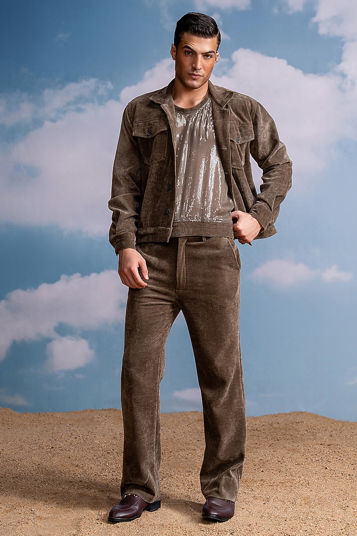 Brown Corduroy Jacket by Nikita Mhaisalkar Men at Pernia's Pop Up Shop
