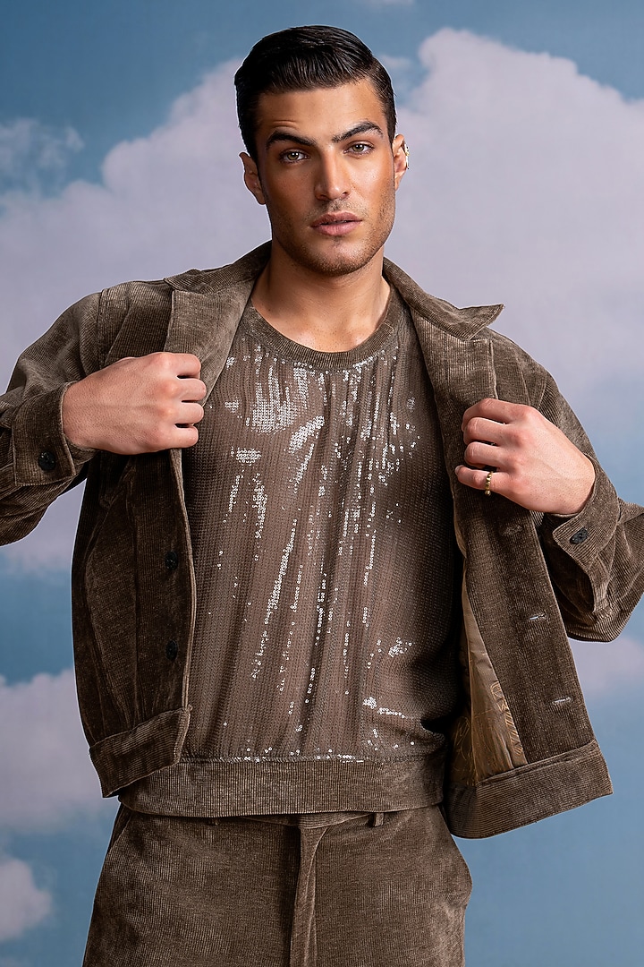 Brown Corduroy Jacket by Nikita Mhaisalkar Men at Pernia's Pop Up Shop