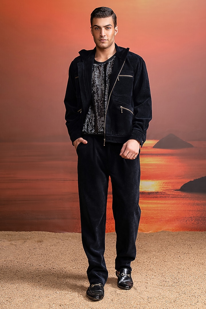 Indigo Corduroy Bomber Jacket by Nikita Mhaisalkar Men at Pernia's Pop Up Shop