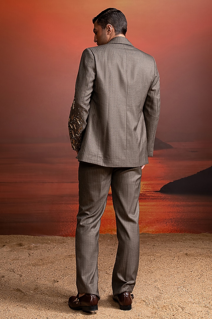Grey Luxe Suiting Blazer Set by Nikita Mhaisalkar Men at Pernia's Pop Up Shop
