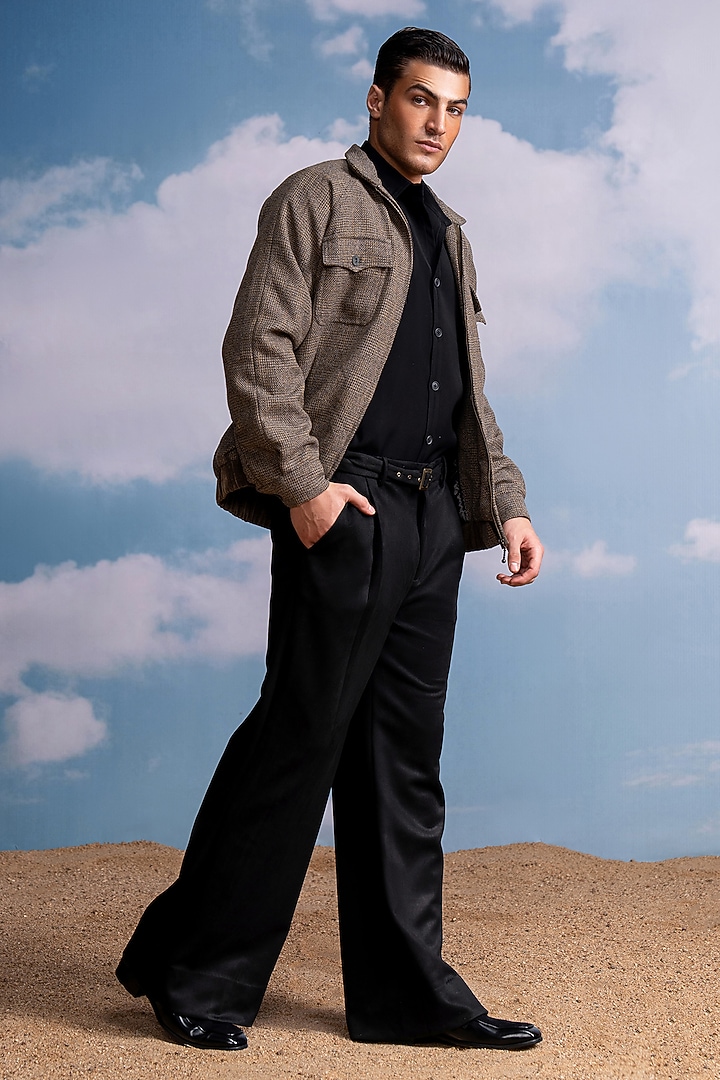 Brown Luxe Suiting Bomber Jacket by Nikita Mhaisalkar Men at Pernia's Pop Up Shop
