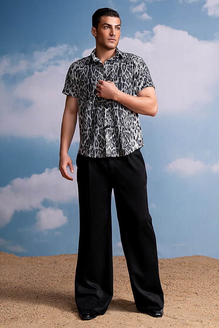 Grey Spandex Animal Printed Wedding Shirt by Nikita Mhaisalkar Men at Pernia's Pop Up Shop