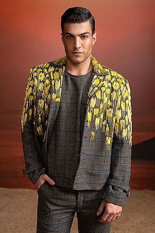 Grey Luxe Suiting Blazer Set by Nikita Mhaisalkar Men