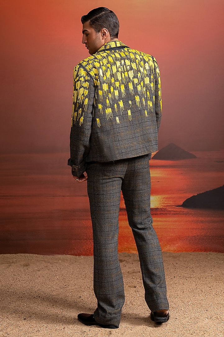 Grey Luxe Suiting Blazer Set by Nikita Mhaisalkar Men at Pernia's Pop Up Shop