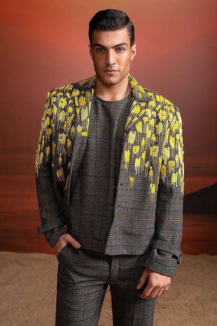 Grey Luxe Suiting Vest by Nikita Mhaisalkar Men at Pernia's Pop Up Shop