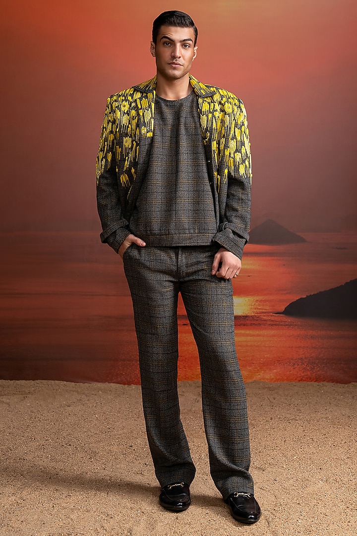 Grey Luxe Suiting Vest by Nikita Mhaisalkar Men at Pernia's Pop Up Shop
