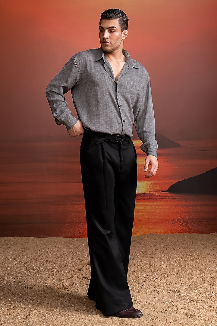 Grey Tweed Printed Wedding Shirt by Nikita Mhaisalkar Men at Pernia's Pop Up Shop