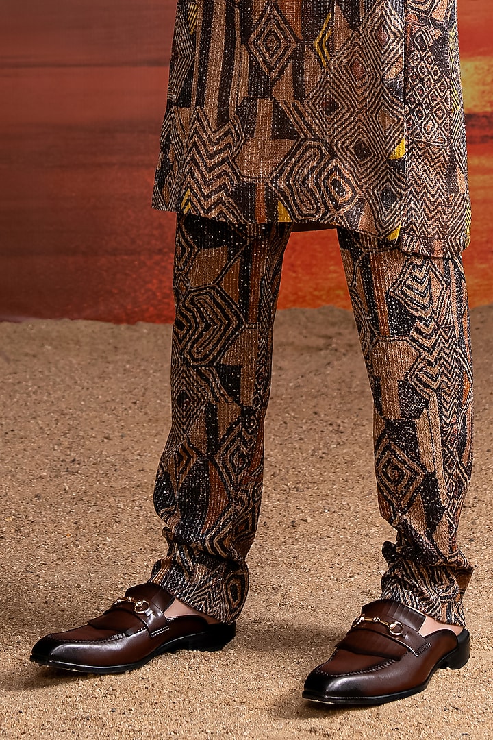 Brown Pure Georgette Geometric Printed Kurta Set by Nikita Mhaisalkar Men at Pernia's Pop Up Shop