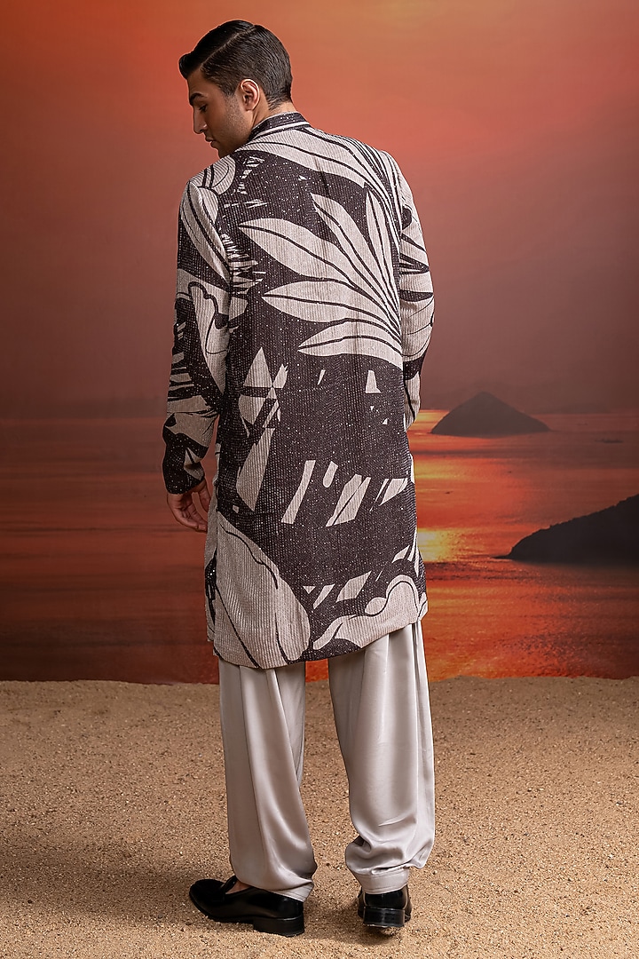 Chocolate Brown & Cream Pure Georgette Printed Kurta Set by Nikita Mhaisalkar Men at Pernia's Pop Up Shop