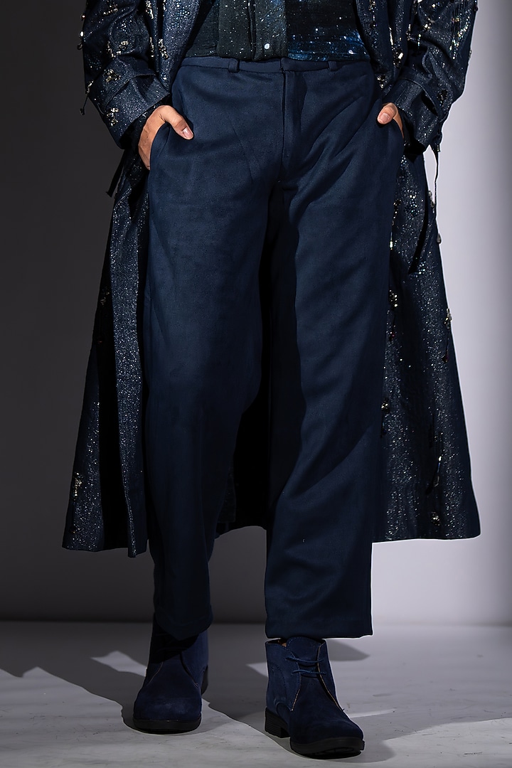 Ash Blue Suede Pant by Nikita Mhaisalkar Men at Pernia's Pop Up Shop