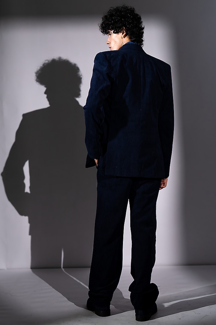 Navy Blue Corduroy Jacket Set by Nikita Mhaisalkar Men at Pernia's Pop Up Shop