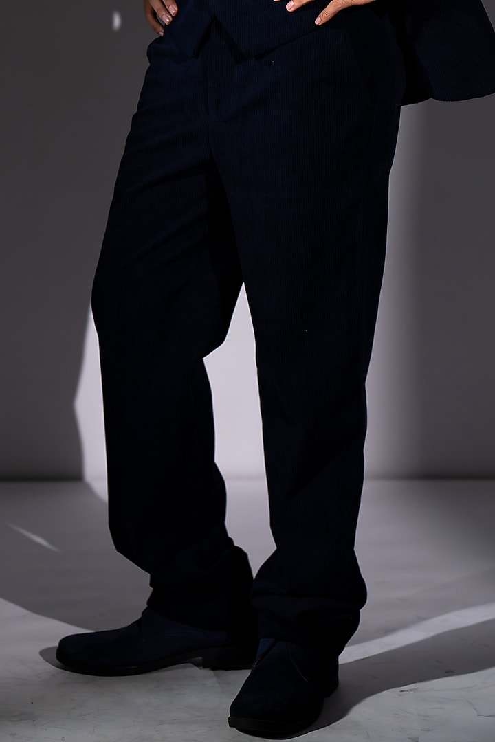 Navy Blue Corduroy Jacket Set by Nikita Mhaisalkar Men at Pernia's Pop Up Shop