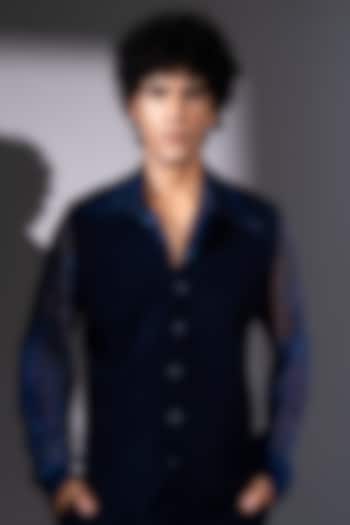 Navy Blue Corduroy Waistcoat by Nikita Mhaisalkar Men at Pernia's Pop Up Shop