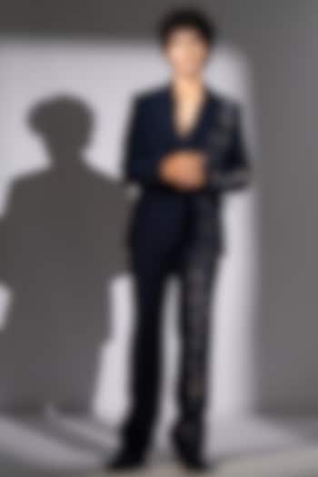 Navy Blue Luxe Suiting Jacket Set by Nikita Mhaisalkar Men at Pernia's Pop Up Shop